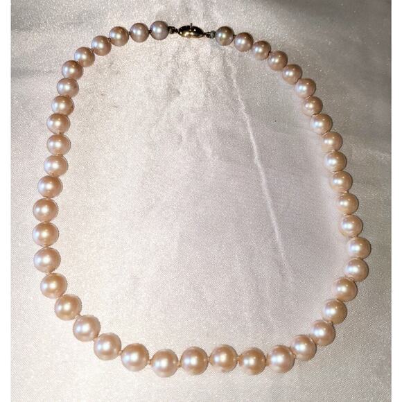 Monet Jewelry - Vintage MONET Hand Knotted Faux Pearls Strand Necklace Goldtone Metal Clasp 15"